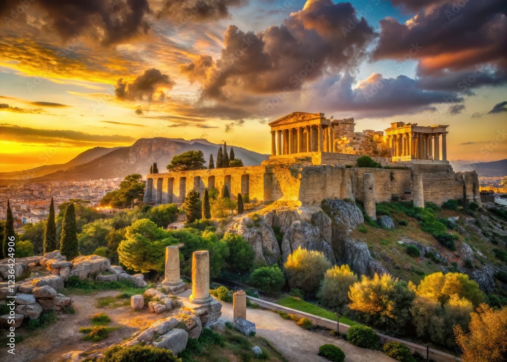 Fototapeta premium A breathtaking panoramic shot captures the Acropolis and Olympian Zeus Temple, iconic Greek landmarks.