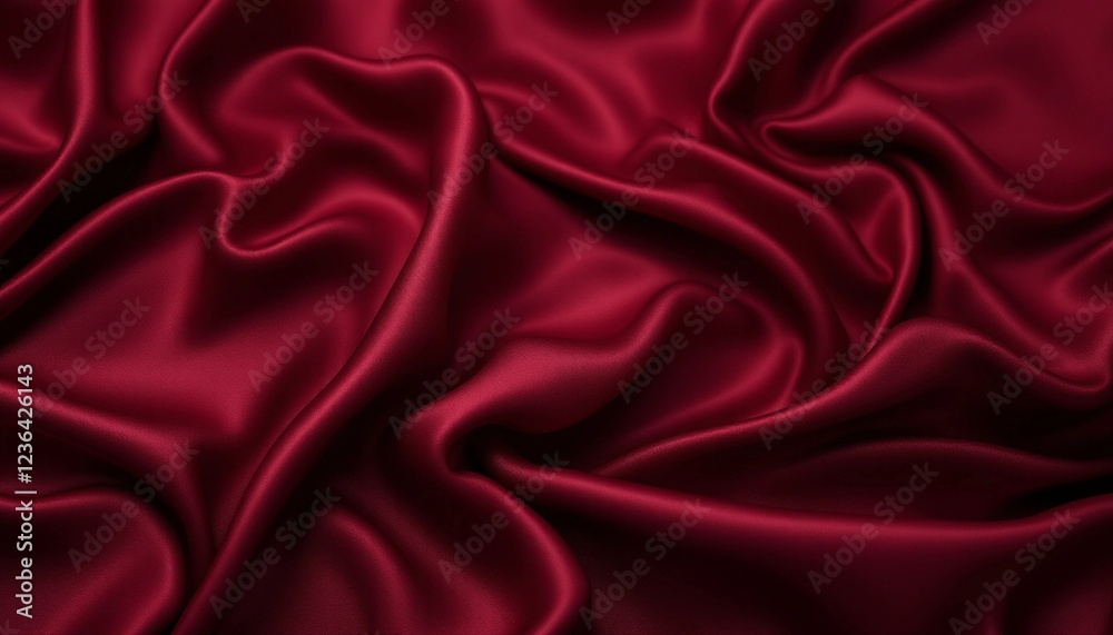 Fototapeta premium Deep maroon satin waves, luxurious and fluid fabric texture with light play