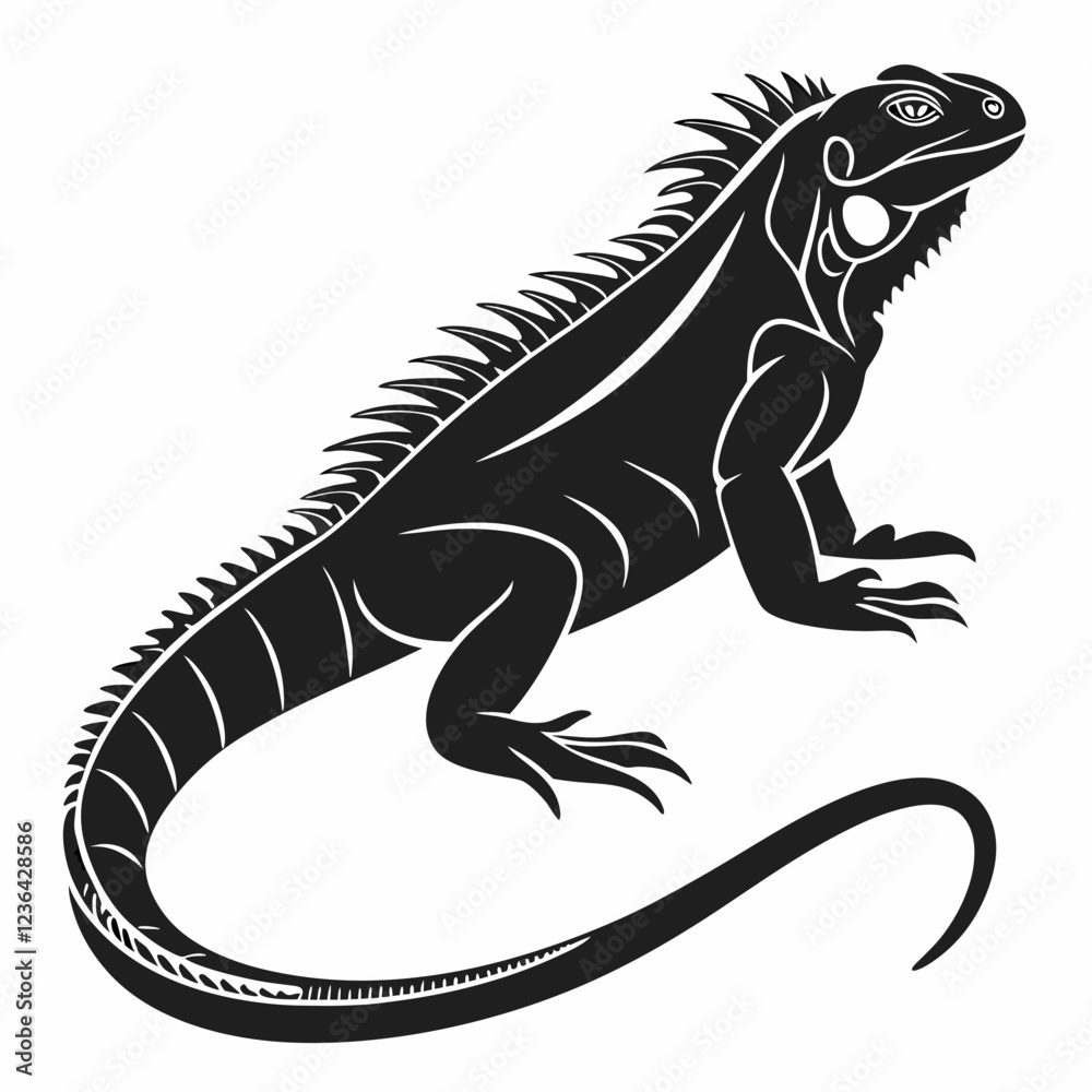 Fototapeta premium Marine Iguana vector silhouette black design white background