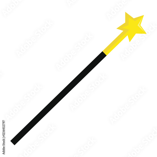 фотографія Black wand with yellow star tip, magical prop for wizard, witch or magician costume accessories in fantasy themed designs