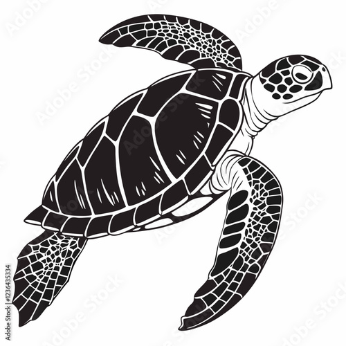 Sea Turtle vector silhouette black design white background