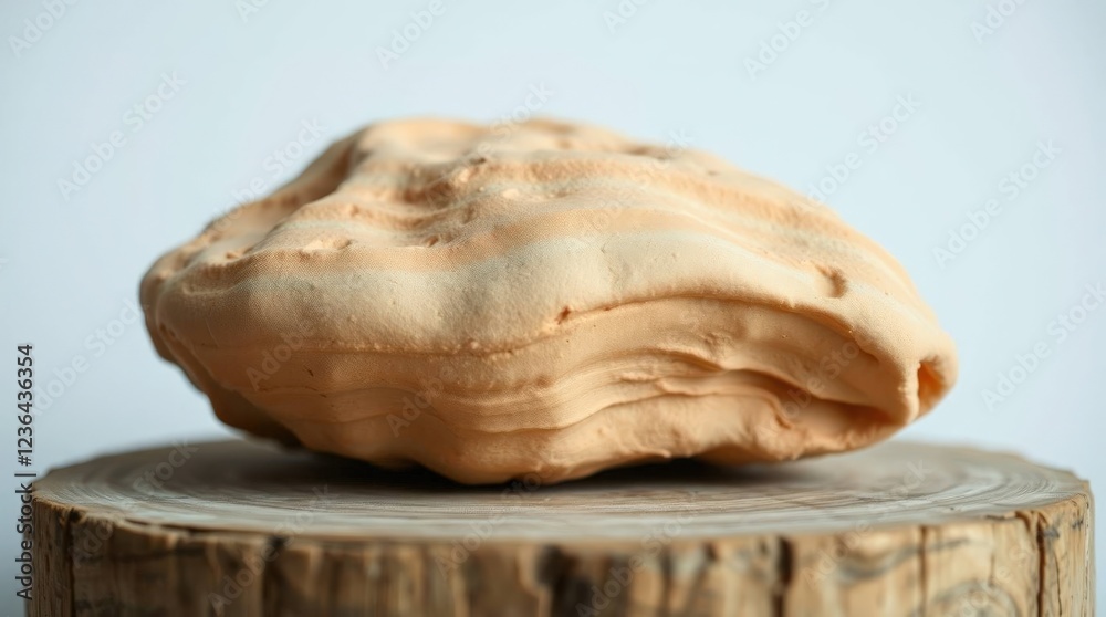 Obraz premium Realistic Clay Shell Sculpture on Wooden Base for Home Decor