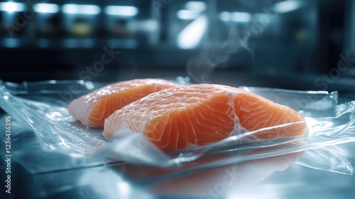 Sushi-grade fish in a clear plastic package, emphasizing freshness and quality. photo