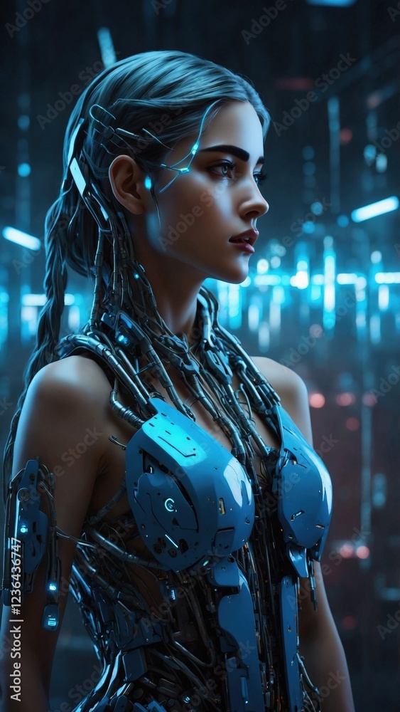 Futuristic Cybernetic Woman with Advanced Robotic Enhancements Futuristic Cybernetic Woman with Advanced Robotic Enhancements