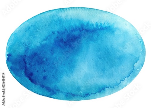Abstract blue oval: a hand-drawn watercolor stain, minimalist background design.