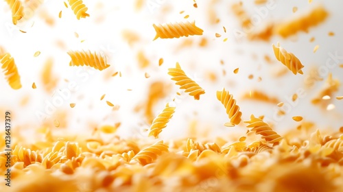 Pasta falling from above kitchen food photography bright background