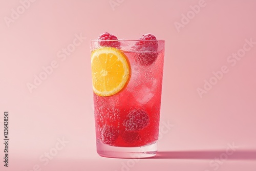 Raspberry lemon fizz refreshing summer drink in glass photo