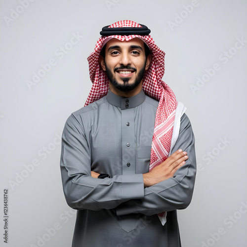 Confident Saudi Man in Modern Gray Thobe