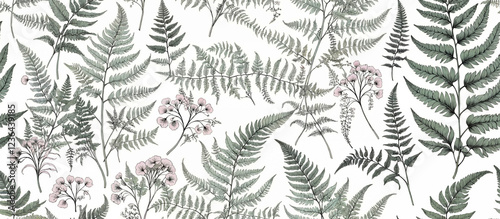 Pattern. Elegant Ferns and Flowers Pattern for Natural Decor