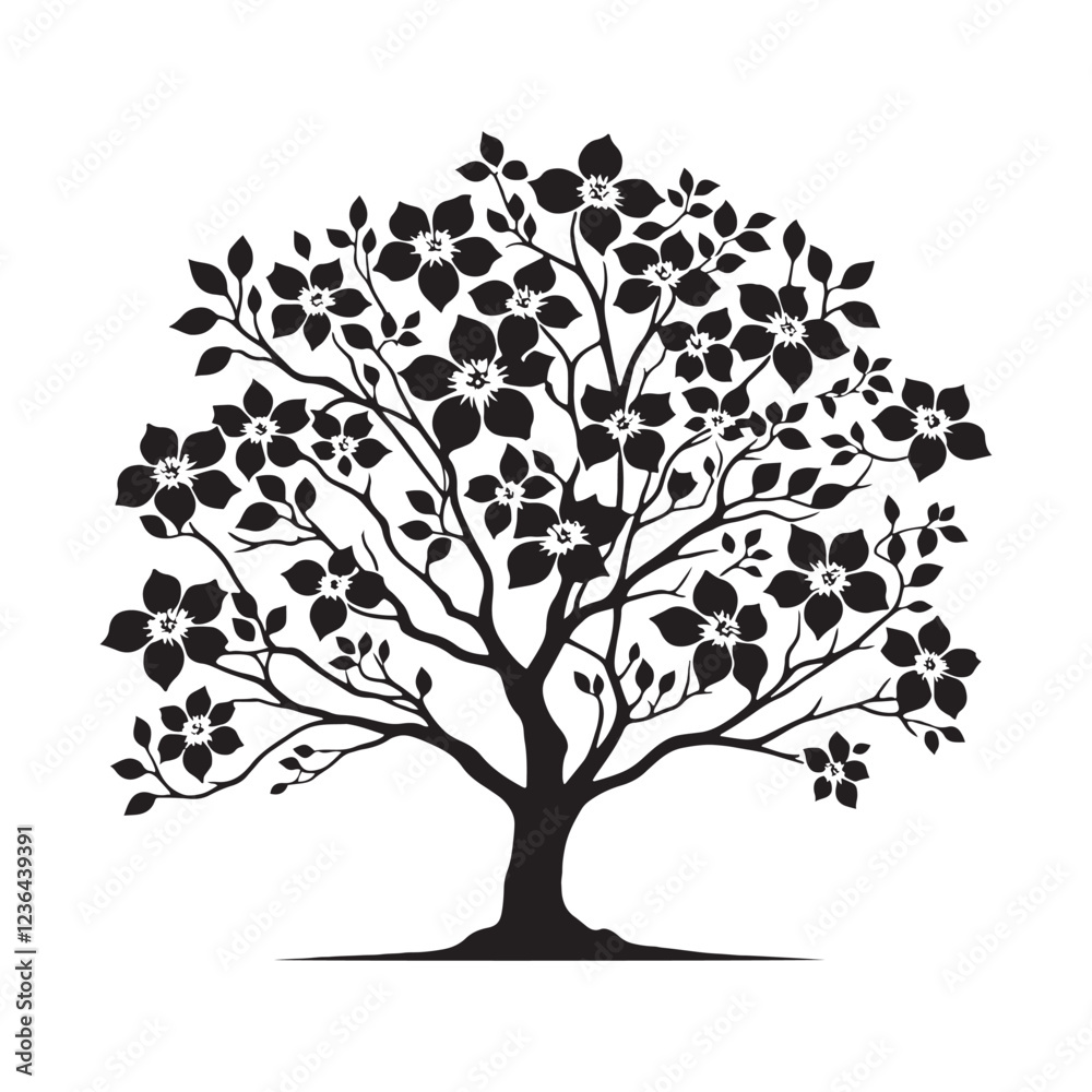 Fototapeta premium Stunning Dogwood Tree silhouette showcasing elegant petal details - Dogwood Tree silhouette - Dogwood Tree vector - Dogwood Tree illustration - Dogwood silhouette - Dogwood vector 
