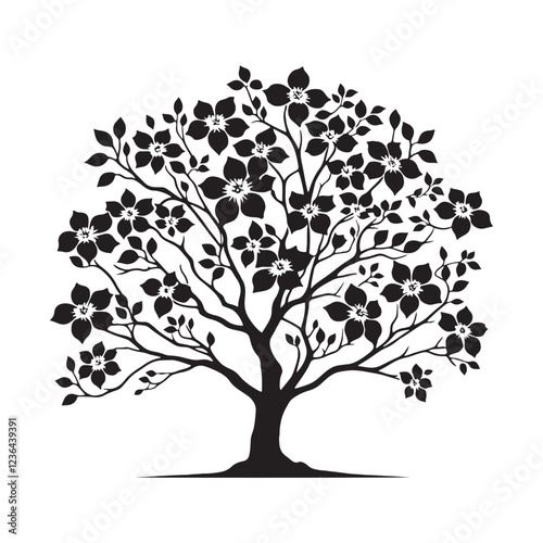 Stunning Dogwood Tree silhouette showcasing elegant petal details - Dogwood Tree silhouette - Dogwood Tree vector - Dogwood Tree illustration - Dogwood silhouette - Dogwood vector
