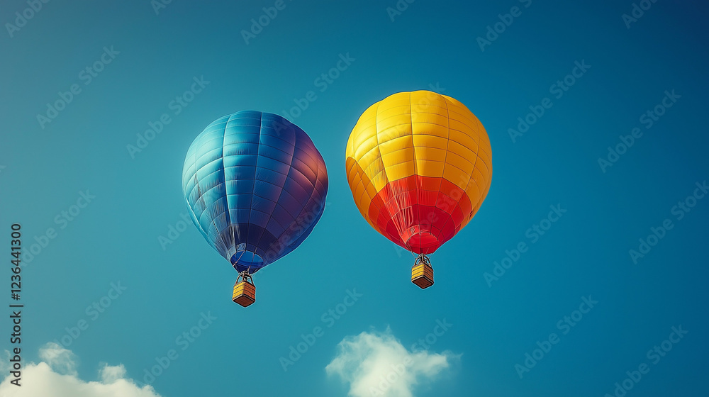 Multicolored, large balloons against the blue sky. Travel concept, dream, new emotions, travel agency. Multicolored, large balloons against the blue sky. Travel concept, dream, new emotions, travel agency.