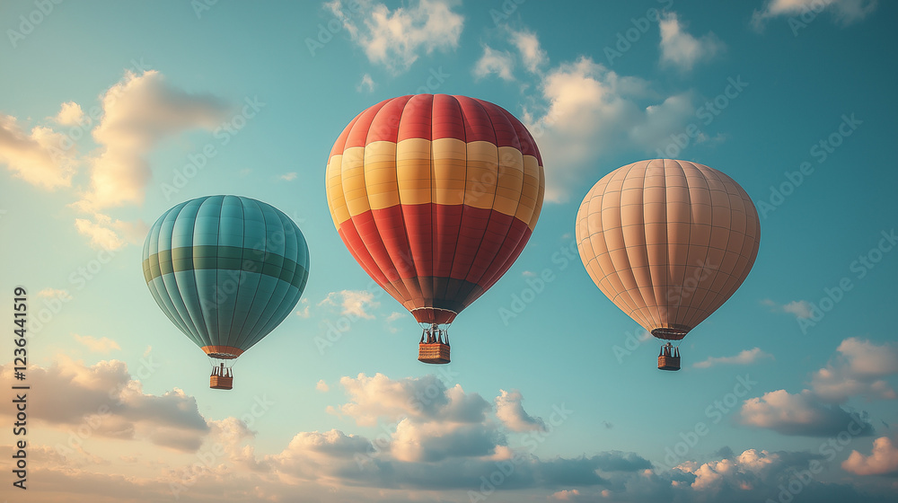 Fototapeta premium Colorful Hot Air Balloons in Flight over blue sky