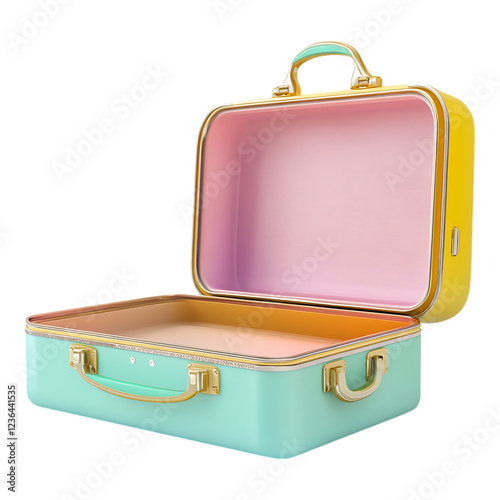 PNG Open Mint Green Suitcase Against Transparent Background for Travel, Packing, or Lifestyle Design Projects photo