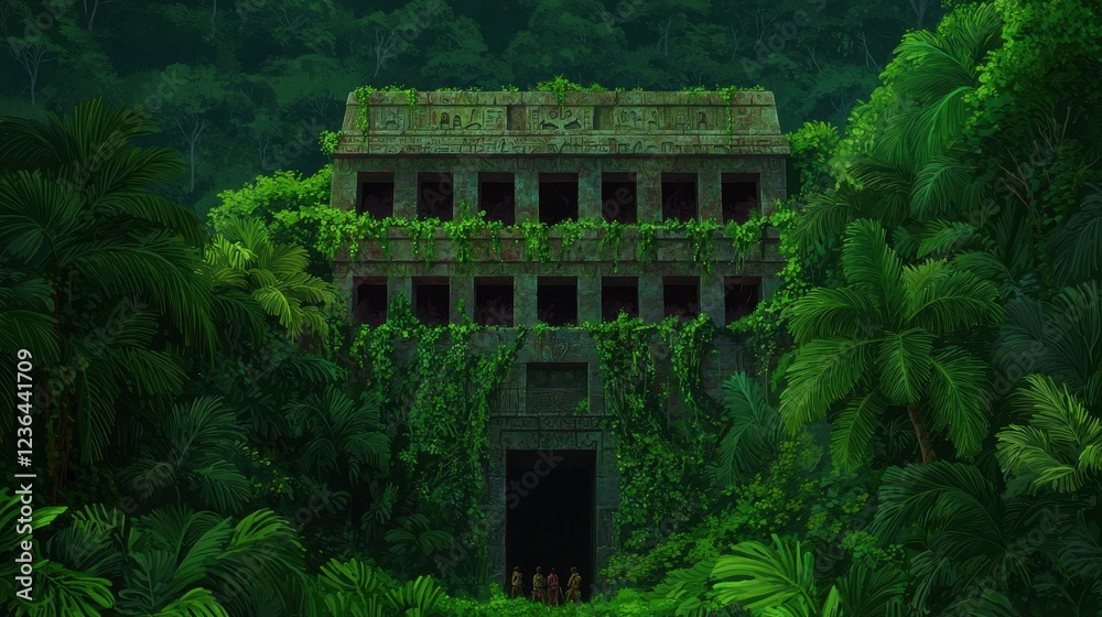 Obraz premium Ancient Ruins Hidden in Lush Jungle Surrounded by Dense Forest