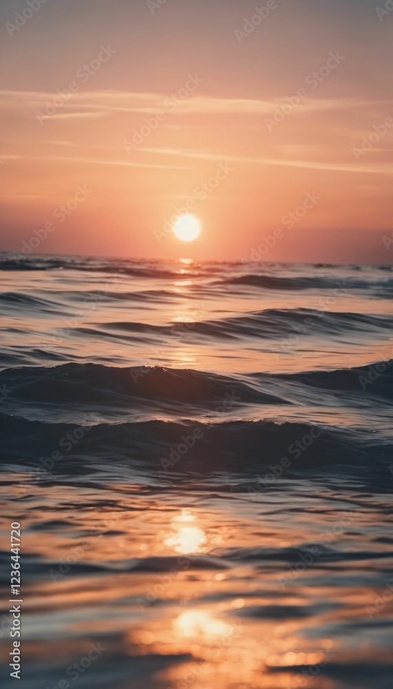 Serene ocean sunset with gentle waves.