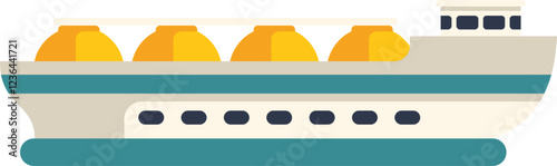 Side view of large industrial ship carrying liquefied natural gas in spherical storage tanks