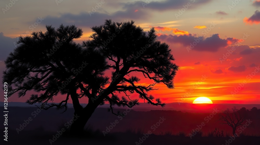 Fiery Sunset Silhouette Tree Landscape Photography Fiery Sunset Silhouette Tree Landscape Photography