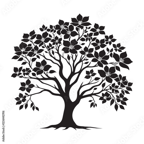 Dogwood Tree silhouette with a soft, elegant floral touch - Dogwood Tree silhouette - Dogwood Tree vector - Dogwood Tree illustration - Dogwood silhouette - Dogwood vector
