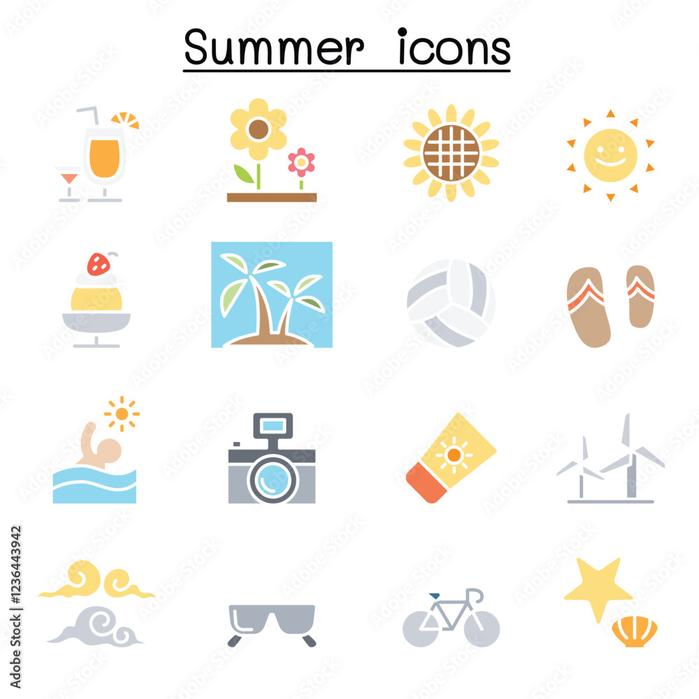 Fototapeta premium Summer icon set in thin line style