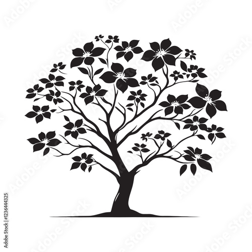 Decorative Dogwood Tree silhouette featuring artistic floral branches - Dogwood Tree silhouette - Dogwood Tree vector - Dogwood Tree illustration - Dogwood silhouette - Dogwood vector
