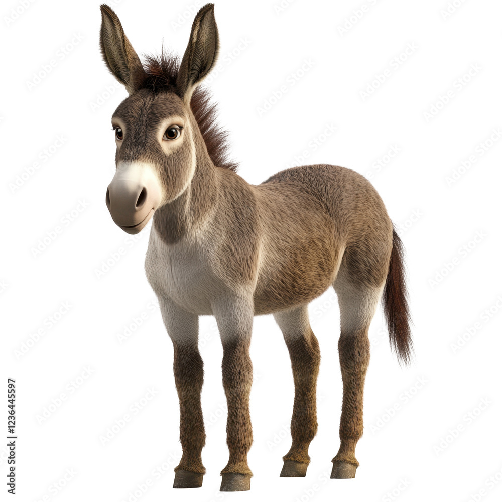 Realistic 3D Illustration of a Standing Donkey with Detailed Fur Realistic 3D Illustration of a Standing Donkey with Detailed Fur