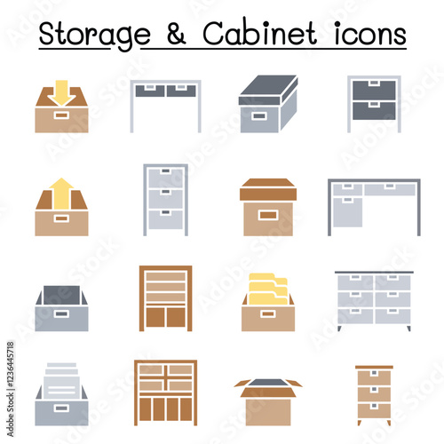 Cabinet, Drawer, Table & Storage icon set in thin line style