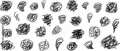 Set of hand-drawn dizzy signs. Vector illustration isolated on a transparent background.