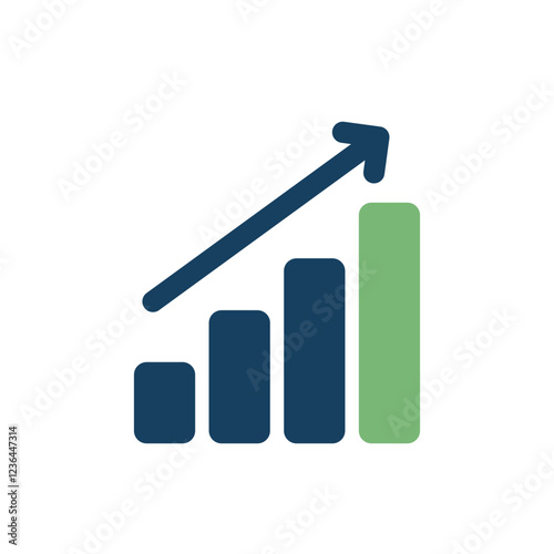 This vector icon illustrates strategic growth with ascending bars and an arrow, symbolizing business improvement, success in competition, and a focus on future progress across market sectors