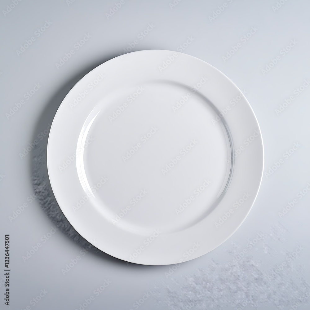 Empty white plate on grey backdrop, food styling Empty white plate on grey backdrop, food styling