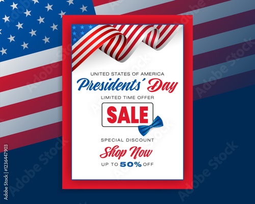 Holidays, design, background with handwriting texts and national flag colors for American Presidents Day, sales and commercial event; Vector illustration.
