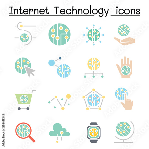 Internet technology & Data communication icon set in thin line style