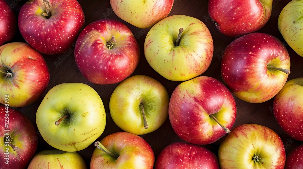 Top view of bright ripe apples background --no text and people, human --chaos 10 --ar 16:9 Job ID: e75ab0c5-ff8e-4fed-9fee-3dda980c7ae9 Top view of bright ripe apples background --no text and people, human --chaos 10 --ar 16:9 Job ID: e75ab0c5-ff8e-4fed-9fee-3dda980c7ae9