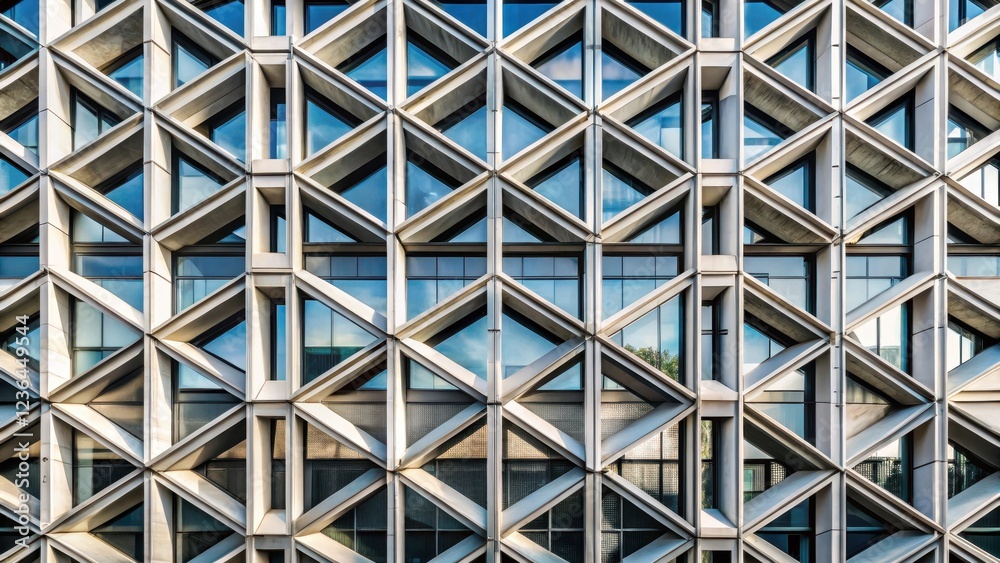 Geometric patterns in a modern building facade , concrete structure, steel beams Geometric patterns in a modern building facade , concrete structure, steel beams