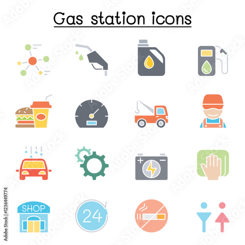 Gas station icon set in thin line style