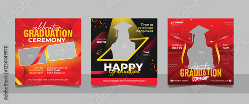 Graduation event greeting social media post education celebration square flyer wishes banner template with photo frame design set