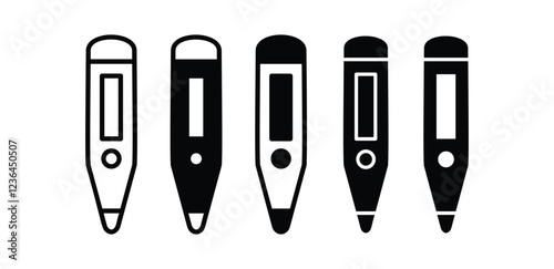 thermometer digital check up icon symbol vector design black white color oultine and black filled illustration