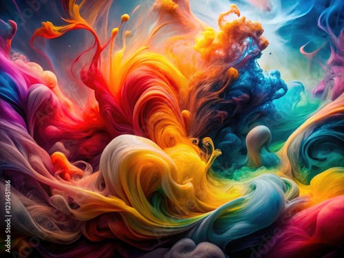 Abstract ink flows, vibrant dye creating colorful, fluid swirls.  A liquid texture background of dynamic art.