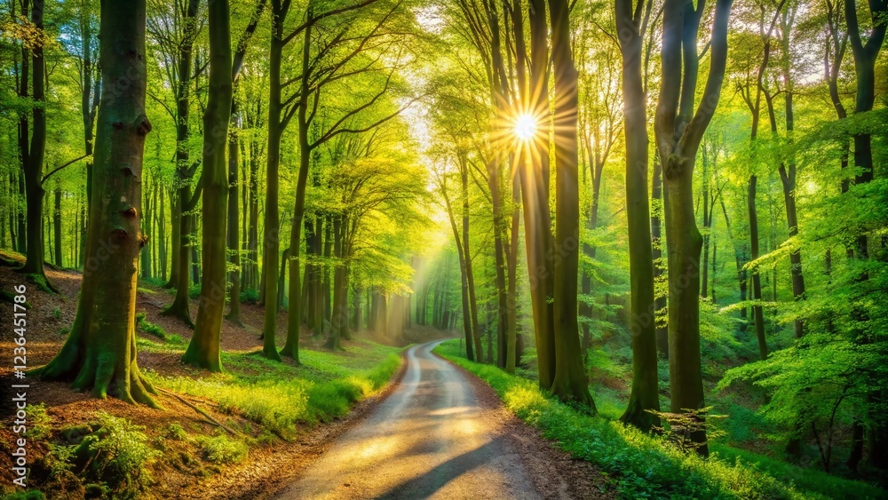 Obraz premium Tranquil Path in the Ardennes Forest, Springtime Serenity