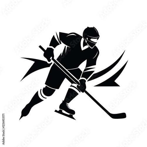 Dynamic hockey player in action, perfect for sports logos or apparel.