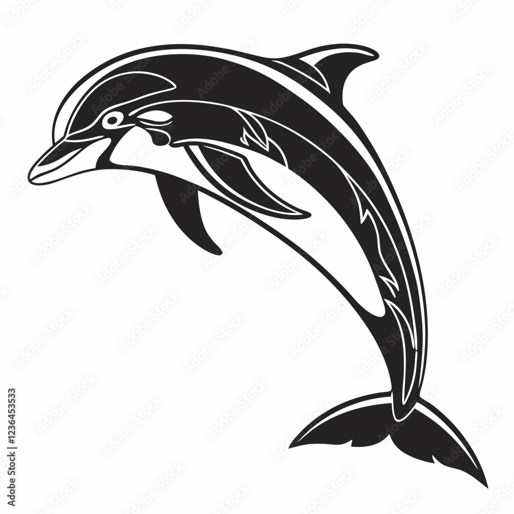 Naklejka premium Dolphin vector silhouette black design white background