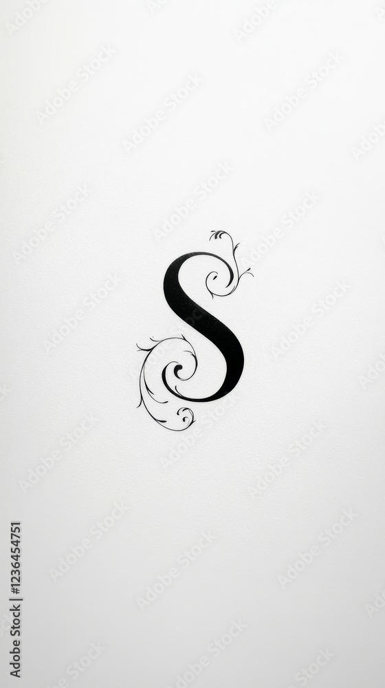 Fototapeta premium Stylish black and white calligraphy logo featuring the letter S with intricate floral designs and a minimalistic feel