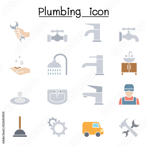 Plumbing icon set in thin line style