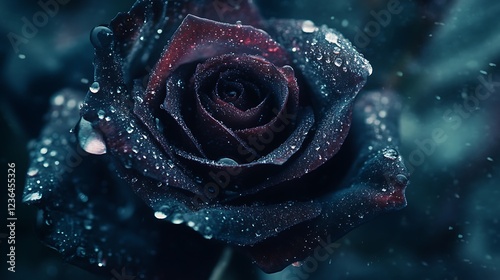 Dark Rose Petals Covered In Dew Drops photo