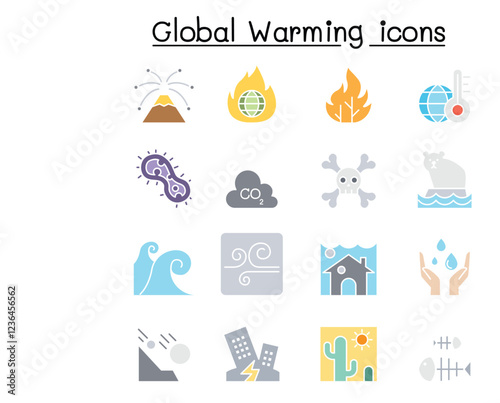 Global warming, Disaster, catastrophe icon set in thin line style