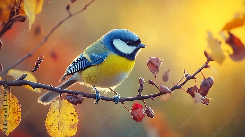 Fototapeta premium A Blue Tit Perched On An Autumn Branch
