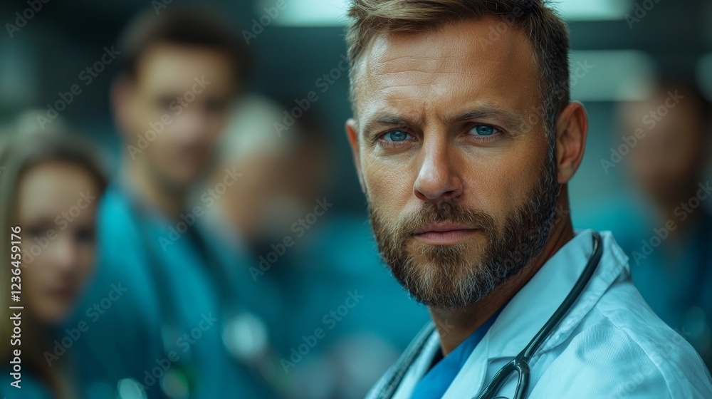 Fototapeta premium Confident Medical Team Leader Briefing Colleagues in Emergency Room