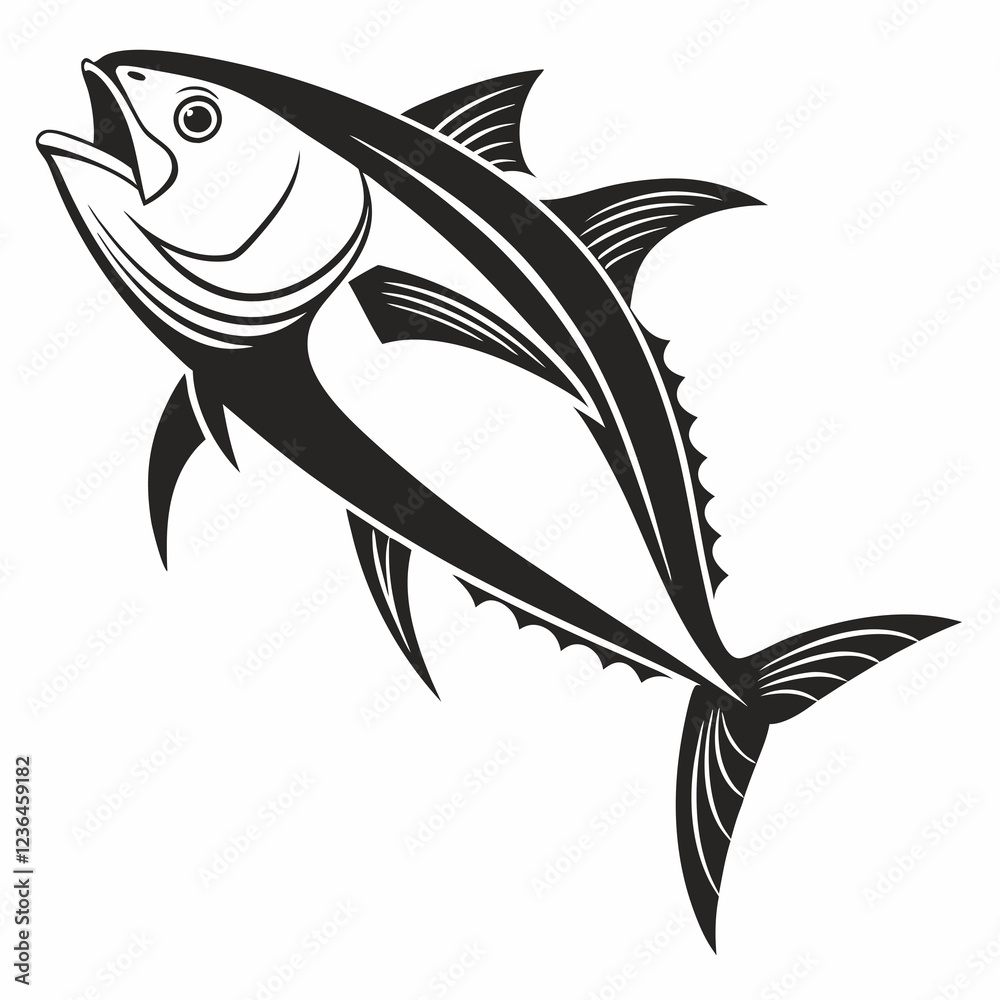 Fototapeta premium Tuna vector silhouette black design white background