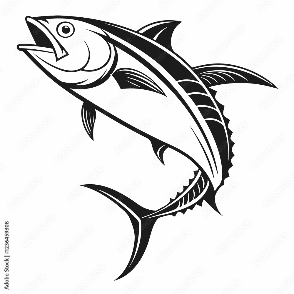 Obraz premium Tuna vector silhouette black design white background