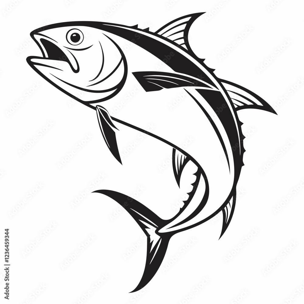 Naklejka premium Tuna vector silhouette black design white background